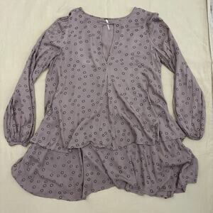 Free People Mauve Patterned Long Sleeve Mini Beck Dress Women's Size Small
